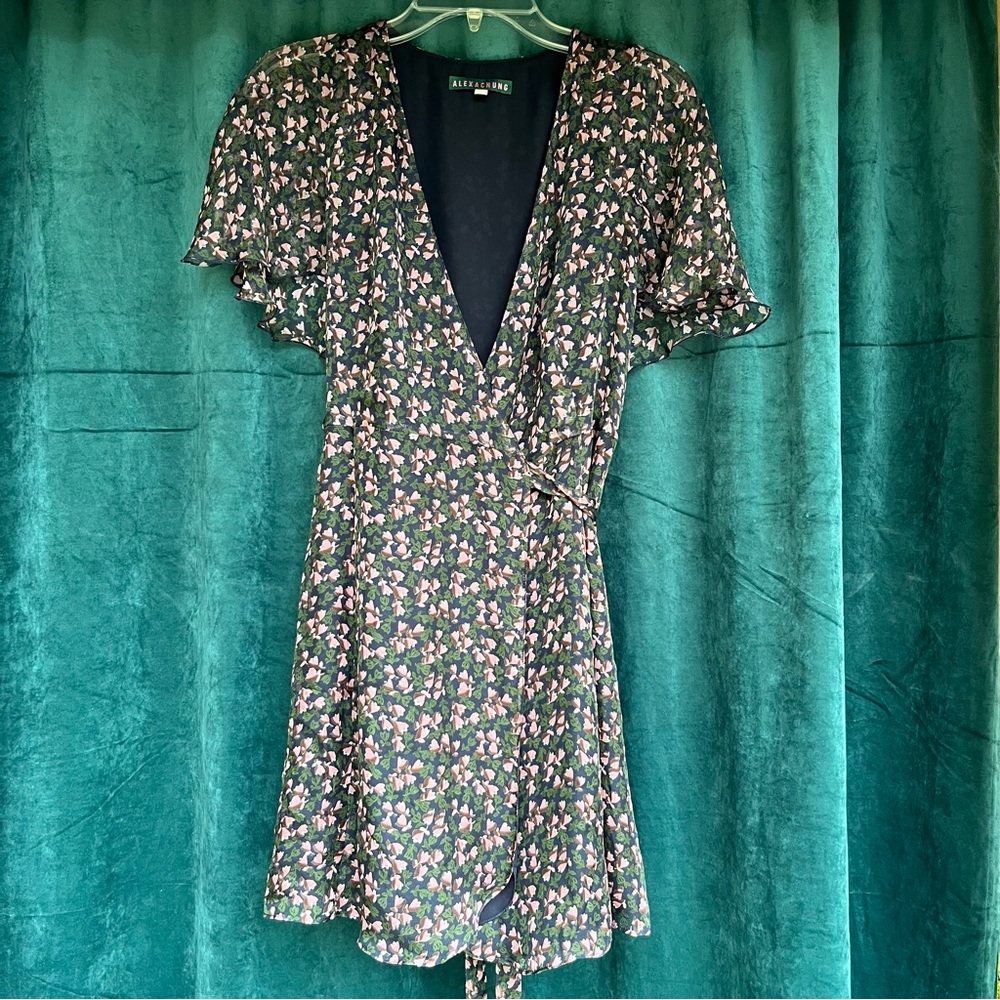 Alexa Chung Navy Floral Wrap Capelet Mini Dress size UK 10 US 4-6